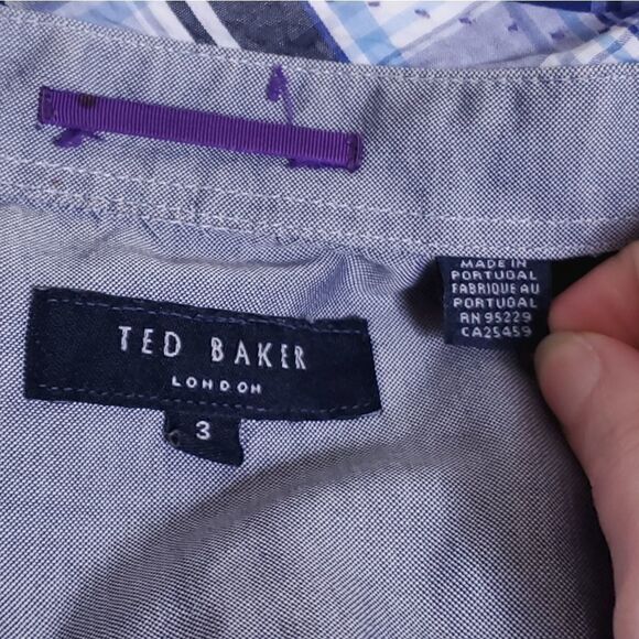 Ted Baker Button Down Top Blue Plaid Size 3 - Picture 11 of 13